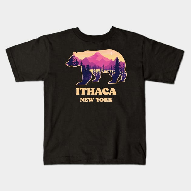 Bear Ithaca NY New York Nature Graphic Upstate NY Kids T-Shirt by kalponik